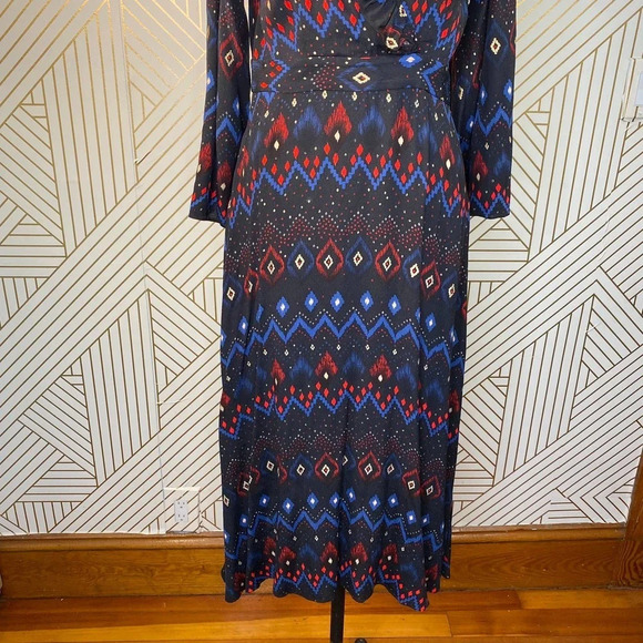 & Other‎ Stories Dress Faux Wrap Midi Maxi Geometric Print Black Blue Red Size 4 - Picture 5 of 12